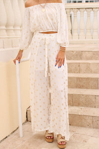 Seaside Shimmer Faux Wrap Pants - Ivory