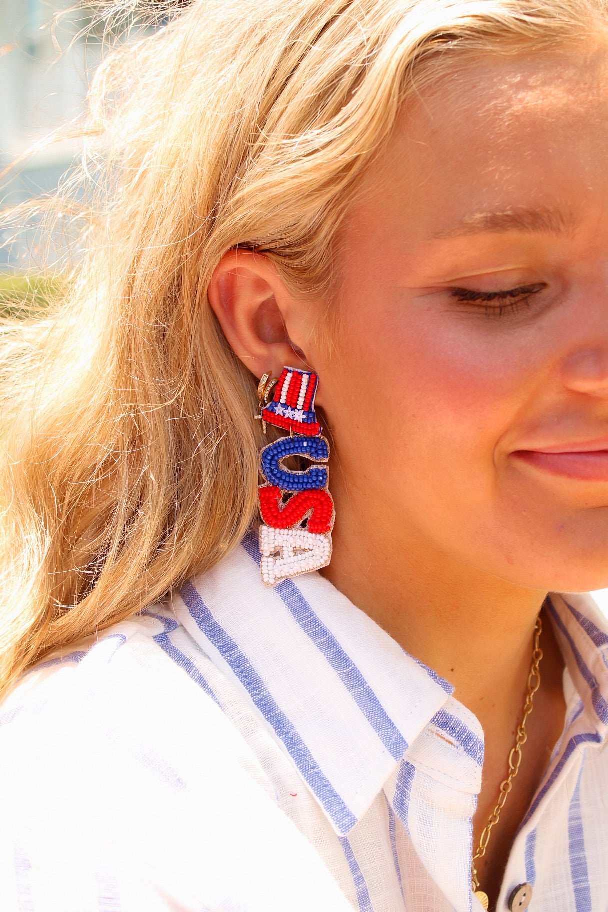 USA Seed Bead Dangle Earring
