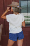 Boots & Bows Short Sleeve Knit Sweater - Cream