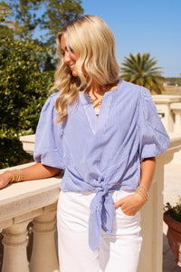 Set Sail Striped Puff Sleeve Top - Blue