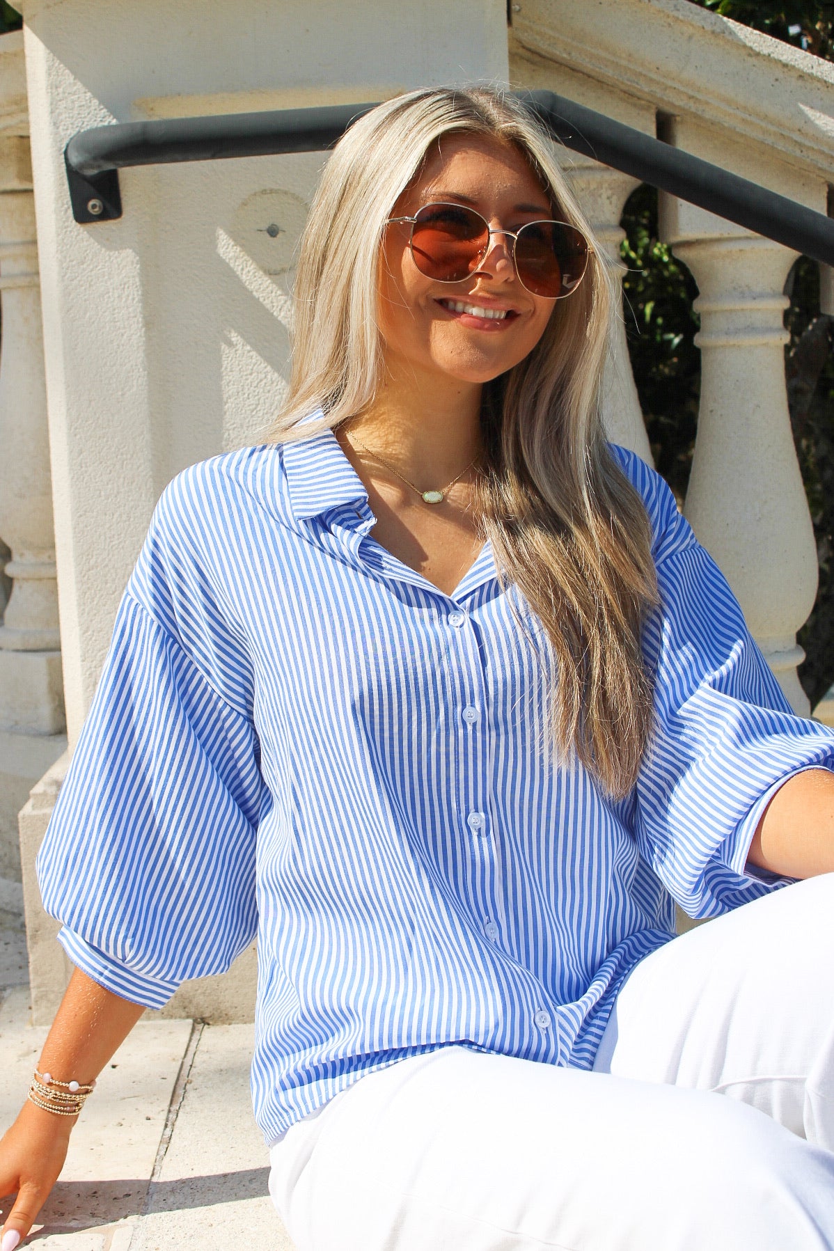 Sail Days Button Down Stripe Shirt - Blue – Makk Fashions