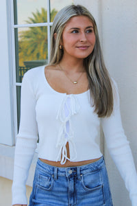Tied Intentions Ribbed Crop Top - White