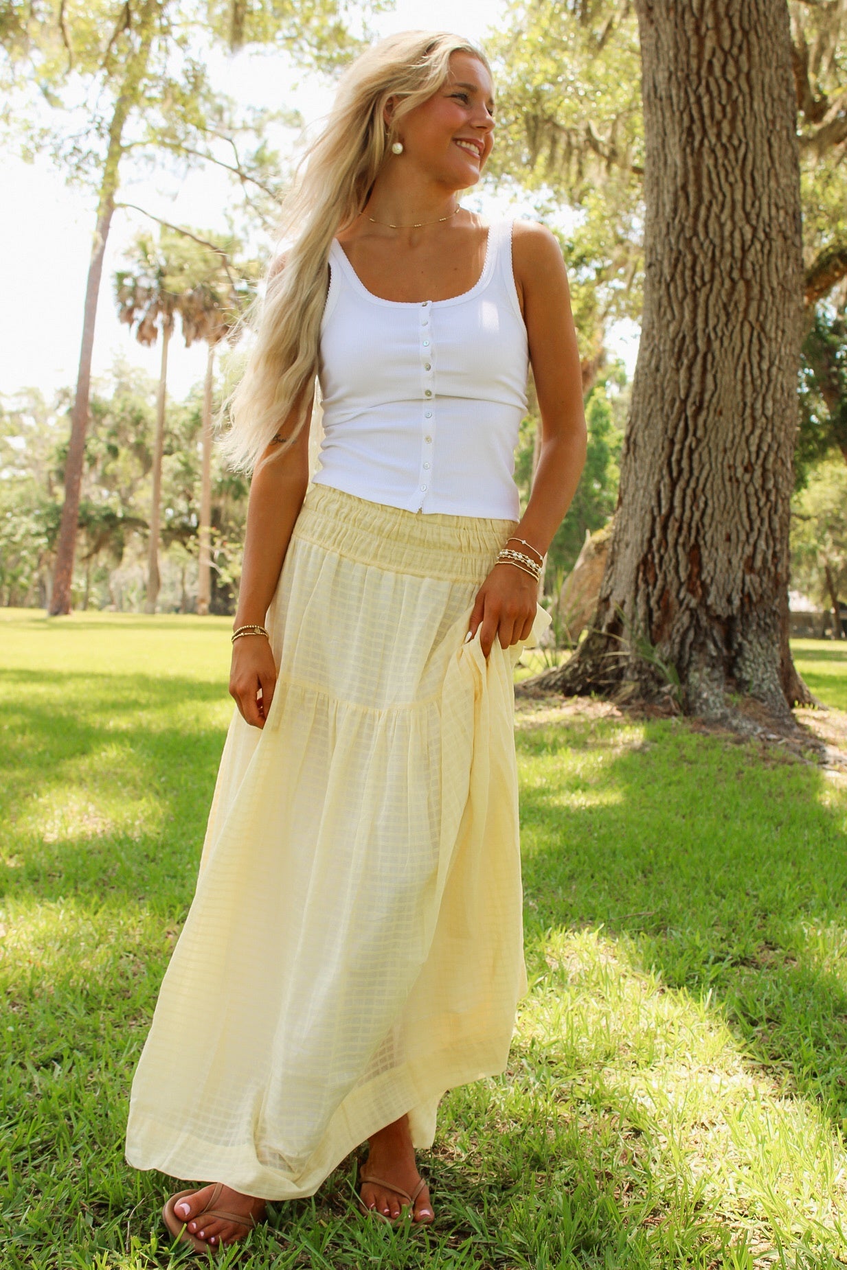 Sunlite Stroll Smocked Maxi Skirt - Yellow