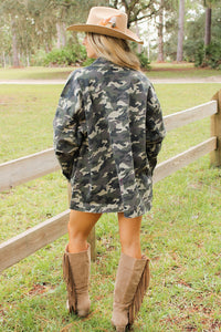 The Outlander Boyfriend Denim Jacket - Camo