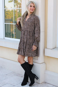Ready To Roar Leopard Print Tiered Mini Dress - Taupe