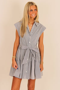 Lyla Striped Mini Dress - Navy