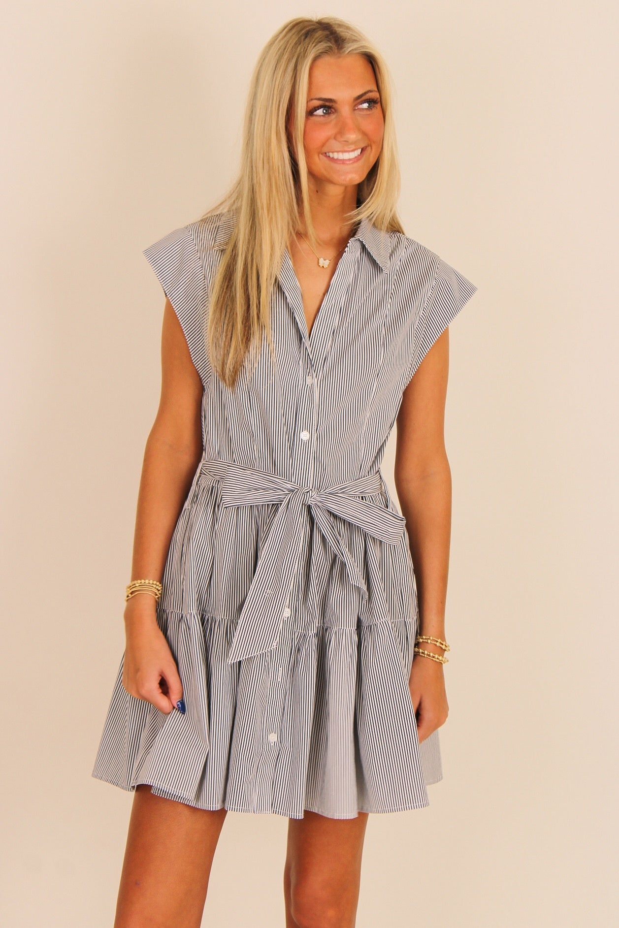 Lyla Striped Mini Dress - Navy