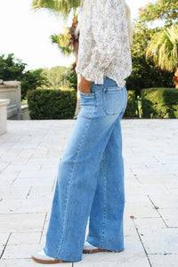 Reagan High Rise Wide Leg Jeans - Med Wash