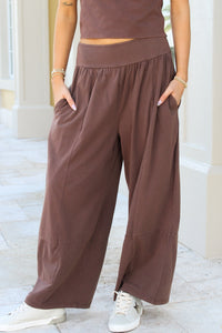 Feeling Free Mineral Washed Wide Leg Pants - Brown