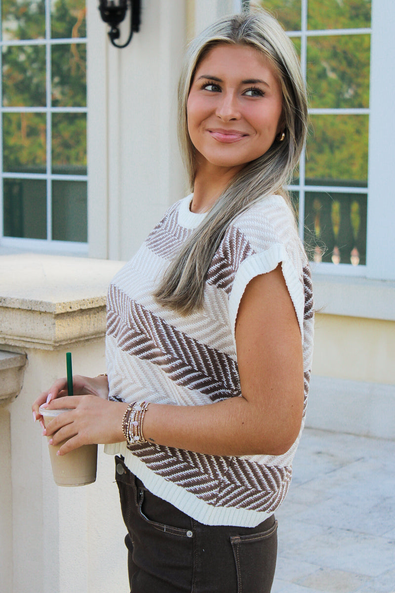 On The Line Cap Sleeve Sweater - Mocha