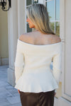Flirty Flare Off Shoulder Peplum Top - Cream