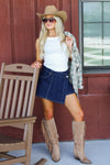 Adaline High Waisted Asymmetrical Mini Skort - Dk Denim