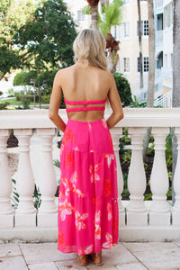 Island Orchid Strapless Midi Dress - Fuchsia