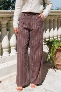 Z Supply:  Alma Pinstripe Wide Leg Pant - Chocolate Cherry