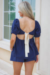 Fresh Start Puff Sleeve Top - Navy