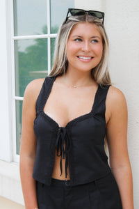 Nashville Nights Tie Front Sleeveless Top - Black
