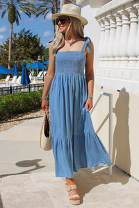 Vacay Days Smocked Midi Dress - Chambray