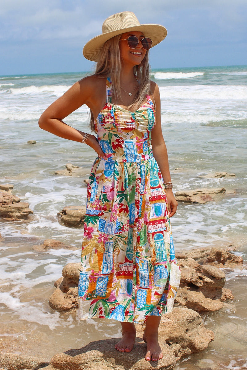 Feeling So Vibrant Halter Midi Dress - Multi Makk Fashions Feeling So Vibrant Halter Midi Dress - Multi Makk Fashions