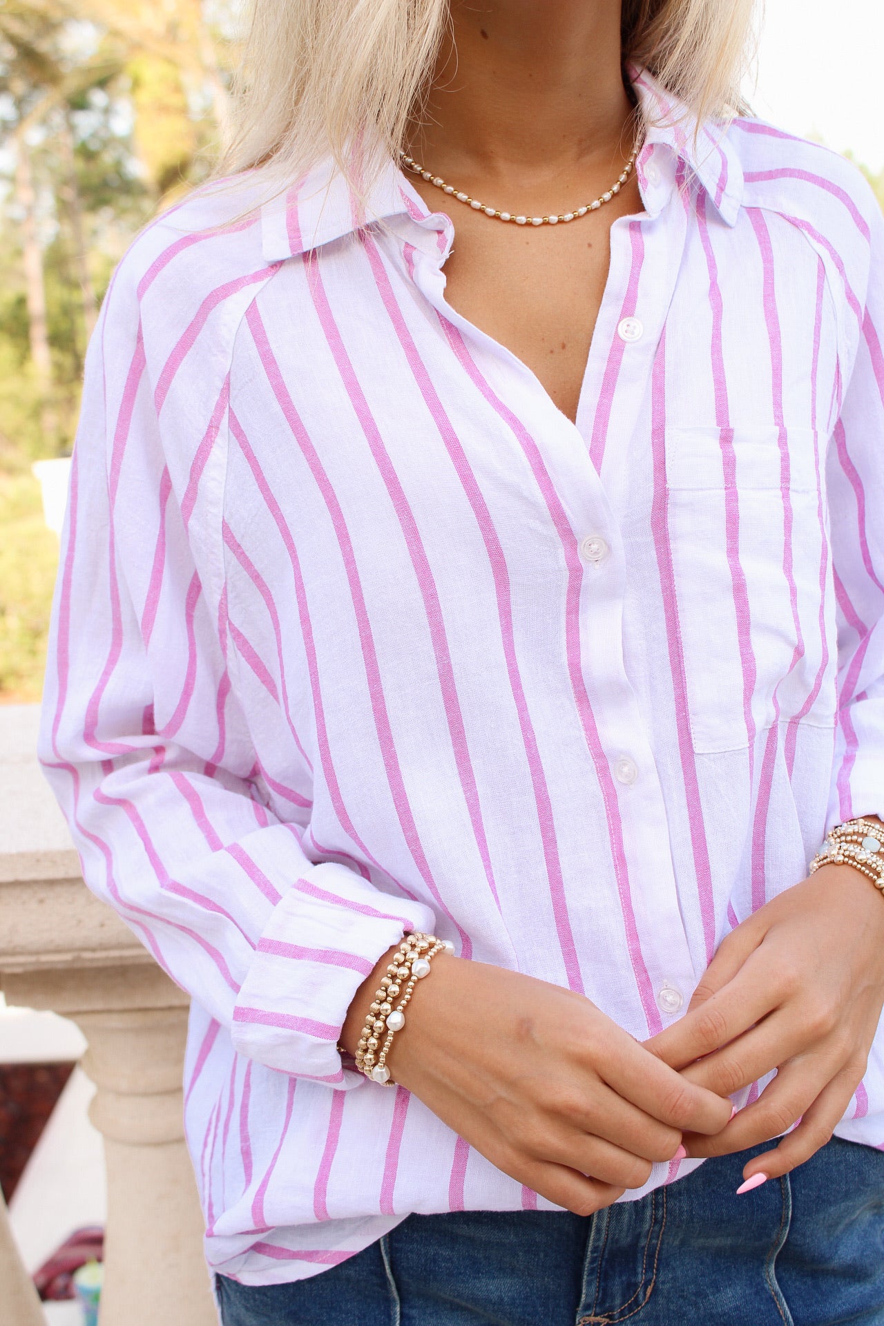 Z Supply: The Perfect Linen Stripe Top - Spanish Rose