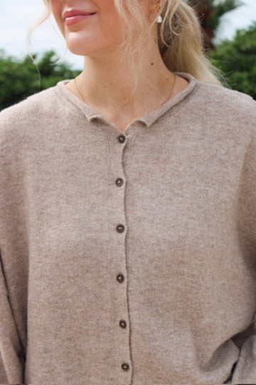 The Hadley Button Down Knit Cardigan - Lt Mocha