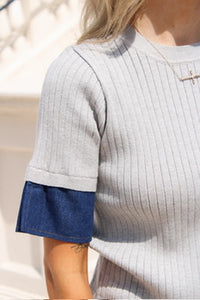 Polished Edge Ribbed Knit Top - Heather Gray