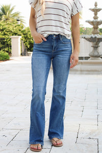 Kennedy TC Mid Rise Flare Jeans - Med Wash