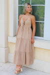 Catching Sunshine Cut Out Tiered Midi Dress - Khaki