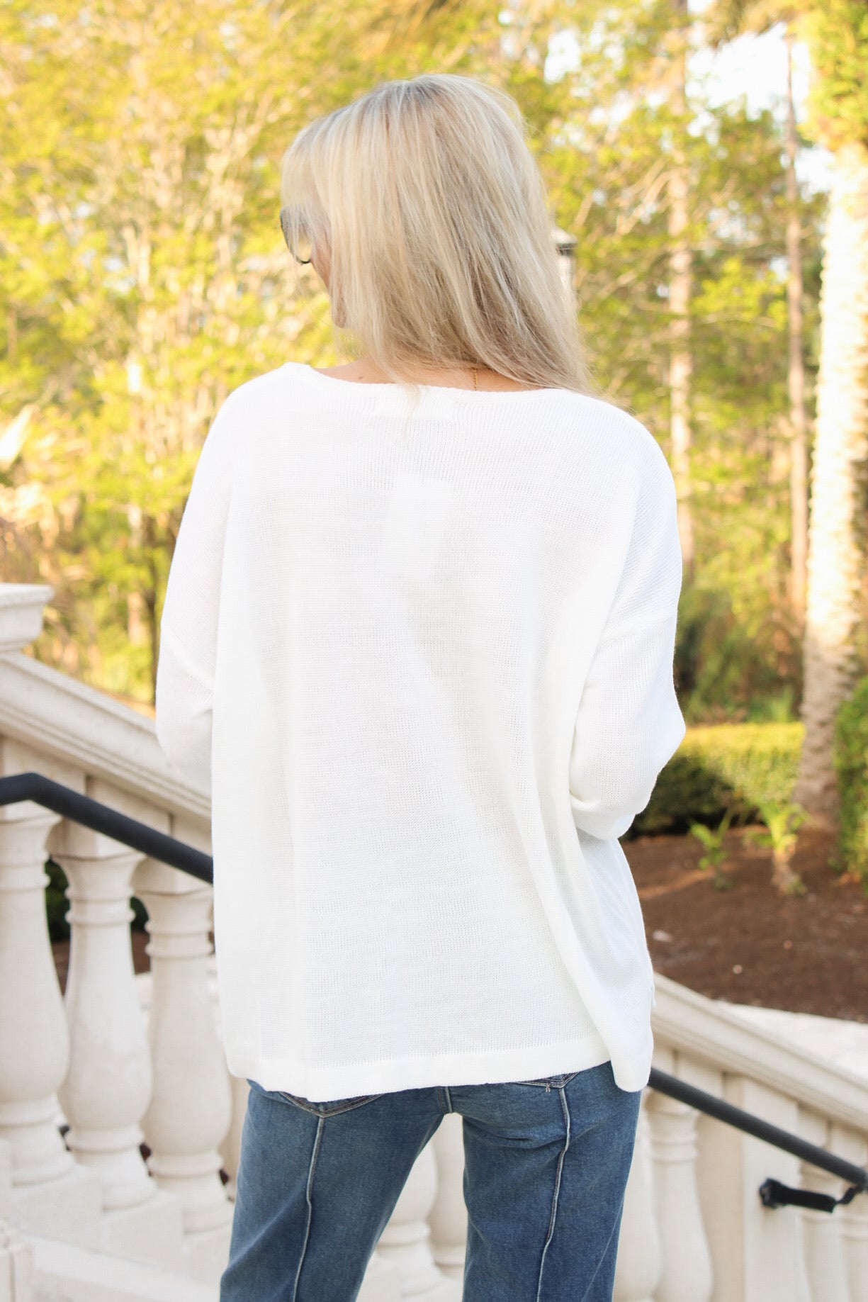 Cool Breeze BEACH Crew Neck Sweater - White