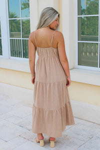 Catching Sunshine Cut Out Tiered Midi Dress - Khaki