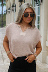 Everyday Edge Notched V-Neck Sweater - Oatmeal