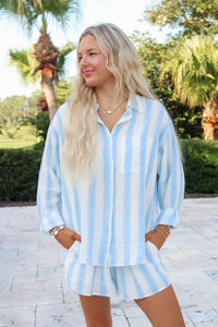 Z Supply: The Perfect Linen Stripe Button Up - Skyline