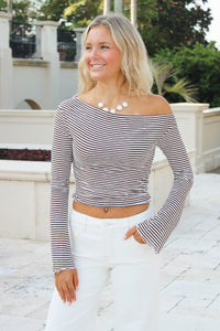 City Limits Asymmetrical Stripe Top - Brown