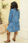 Country Lane Tiered Button Down Dress - Med Wash