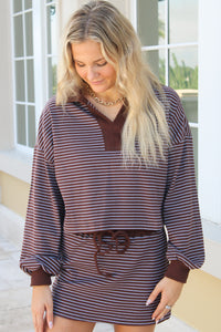 The Berkley Stripe Collared Pullover - Frosted Mocha