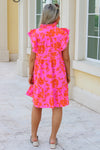Summer Bliss Ruffle Sleeve Mini Dress - Pink/Orange