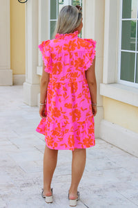Summer Bliss Ruffle Sleeve Mini Dress - Pink/Orange