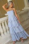 Elegant Times Strapless Tiered Maxi Dress - Lt. Blue