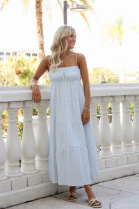 Shoreline Serenity Striped Midi Dress - Blue/White