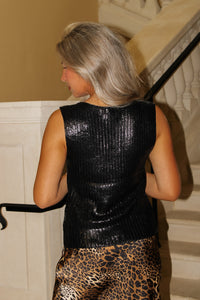 Midnight Sparkle Metallic Sweater Top - Black