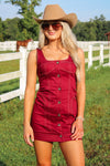 Victory Vibes Denim Mini Dress - Maroon