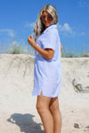 Ready To Sail Seersucker Shirt Dress - Blue/White
