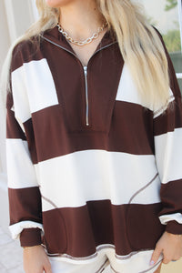 Weekend League Half Zip Knit Top - Brown