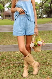 Soft Tide Elastic Waist Shorts - Denim Wash