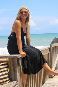 Summer Strolls Halter Neck Tie Midi Dress - Black