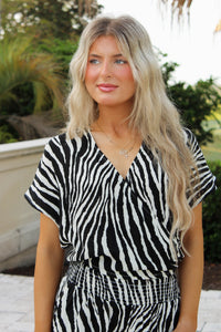 Midnight Escape V-Neck Top - Black Zebra