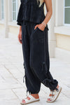 Effortless Days Mineral Washed Ribbon Tie Pants - Black