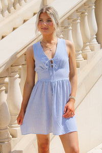 Sadie & Sage: Garden Sun Tie Mini Dress - Blue