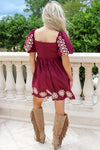 Amber Bloom Embroidered Mini Dress - Plum