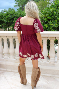 Amber Bloom Embroidered Mini Dress - Plum