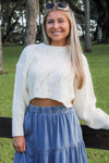 Leia Crew Neck Cropped Sweater - Cream